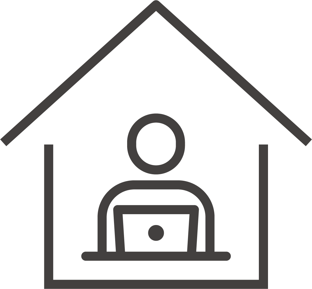 Youtopiaのリモートワーク率を示す、家の中でパソコンに向かう人物のアイコン