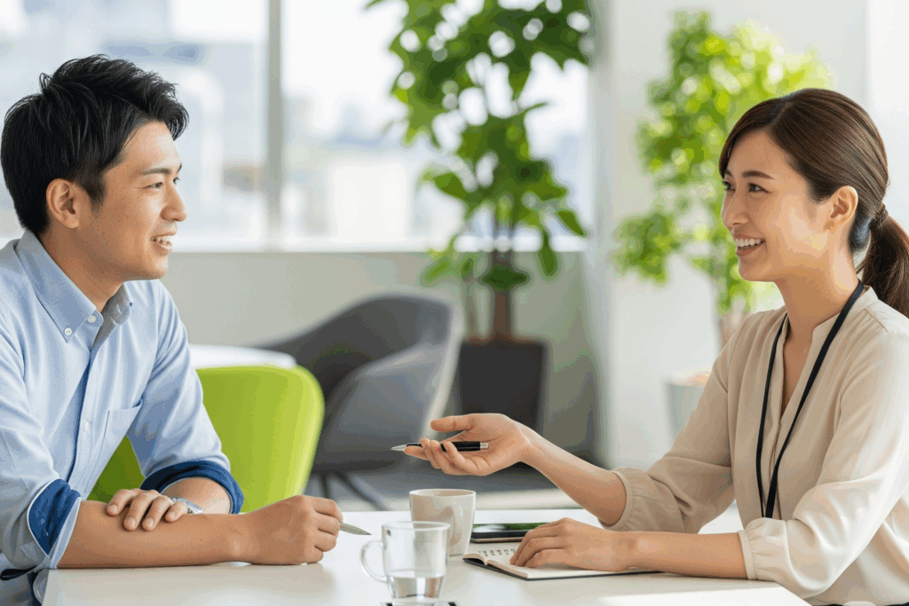 Youtopia株式会社の人材紹介サービスにおける、キャリアコンサルタントと求職者の面談の様子